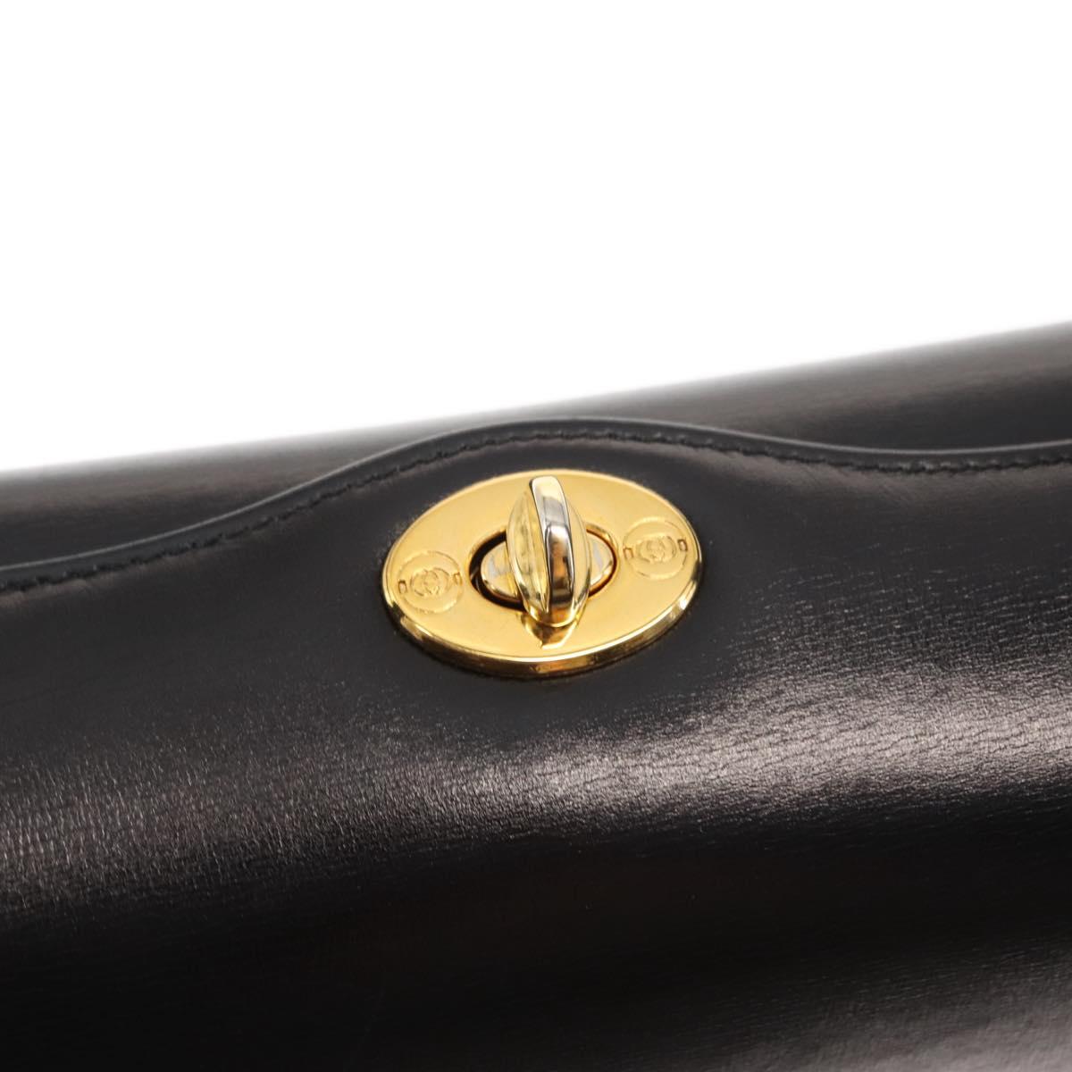 GUCCI Interlocking Hand Bag Leather Black Gold Auth fm4894