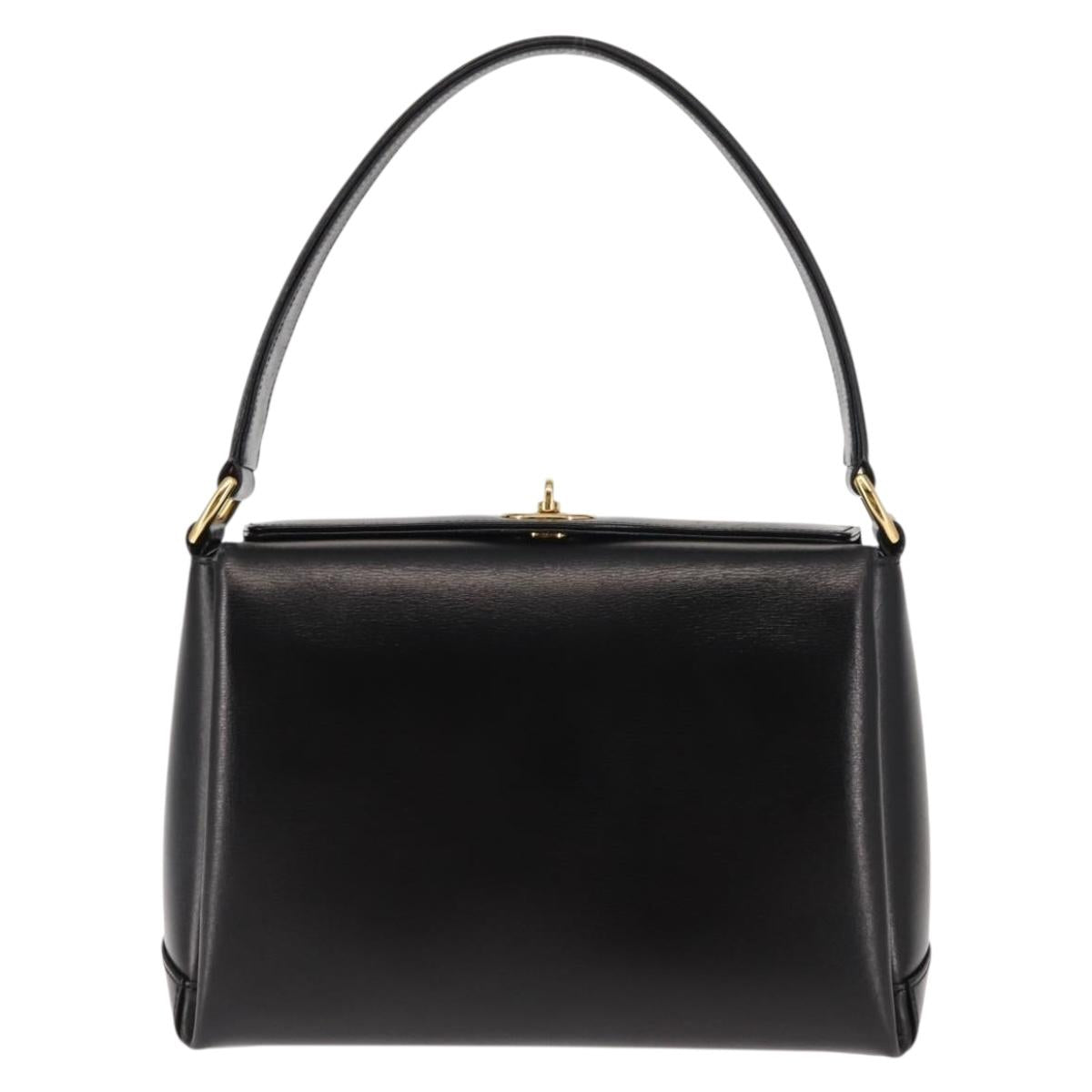 GUCCI Interlocking Hand Bag Leather Black Gold Auth fm4894