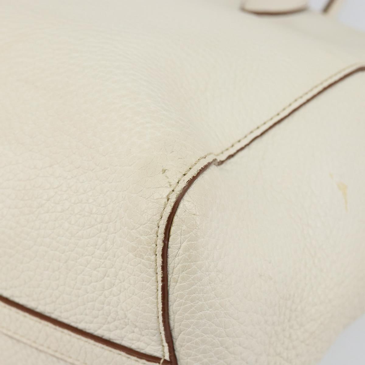 PRADA Tote Bag Leather White Gold Auth fm4895