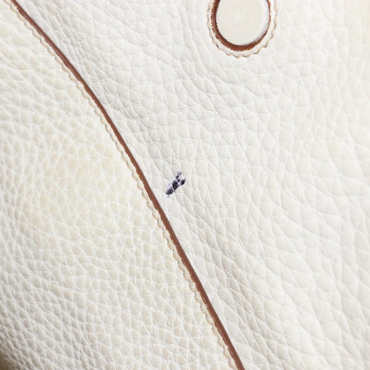 PRADA Tote Bag Leather White Gold Auth fm4895