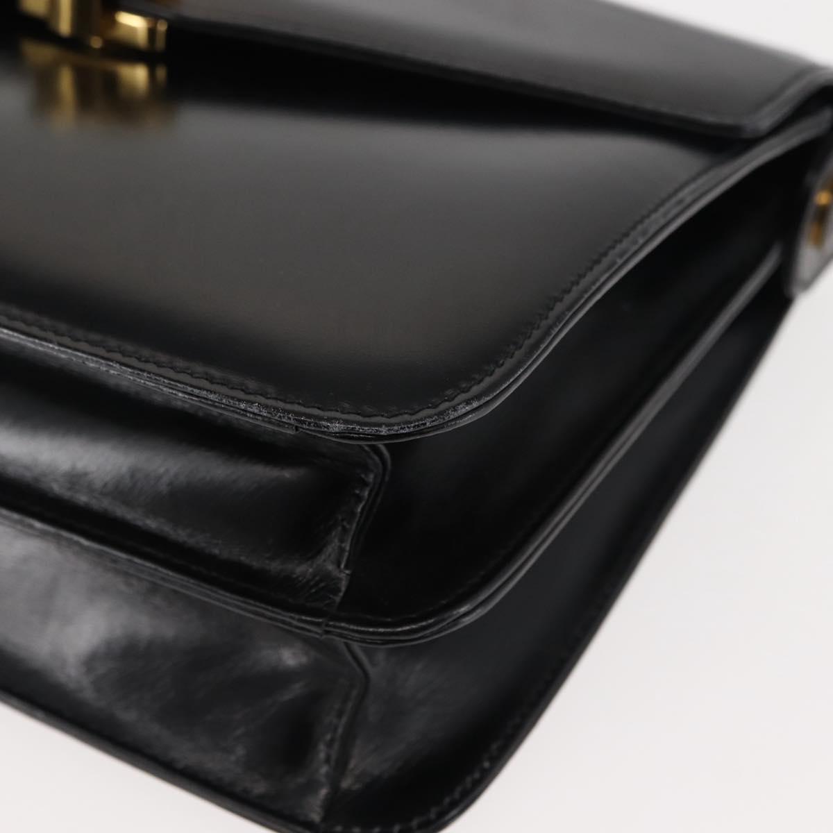 GUCCI Shoulder Bag Leather Black Gold Auth fm4896