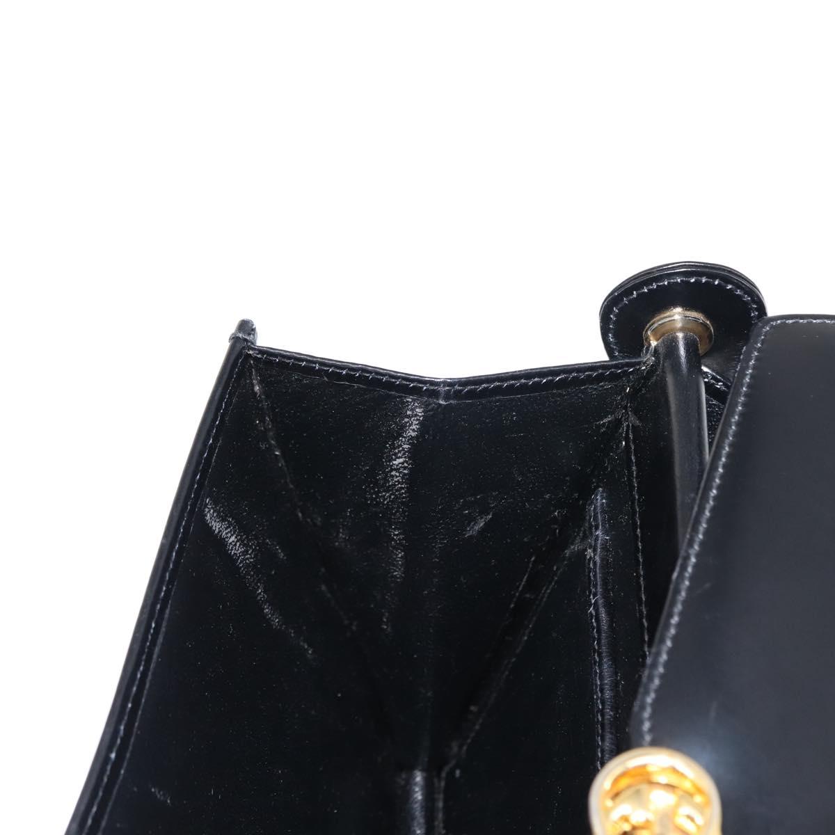 GUCCI Shoulder Bag Leather Black Gold Auth fm4896