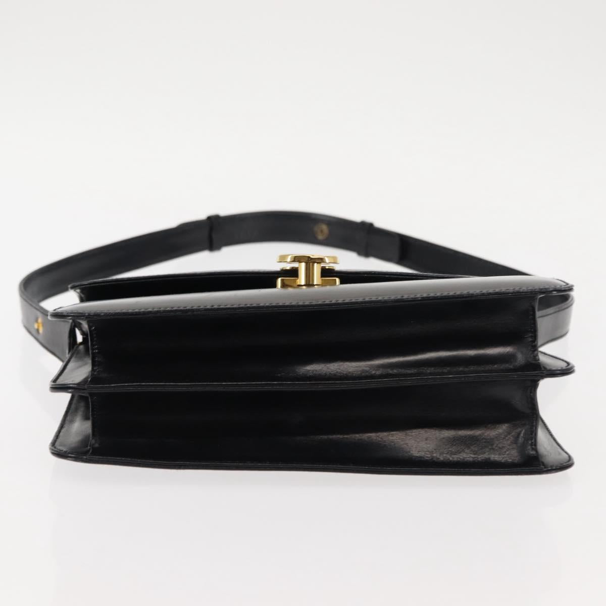 GUCCI Shoulder Bag Leather Black Gold Auth fm4896