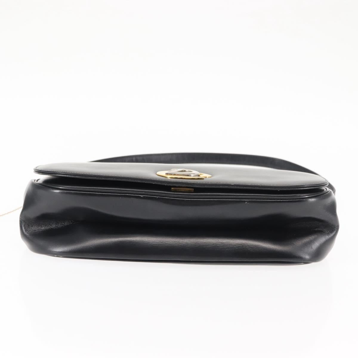 Christian Dior Shoulder Bag Leather Black Gold Auth fm4897