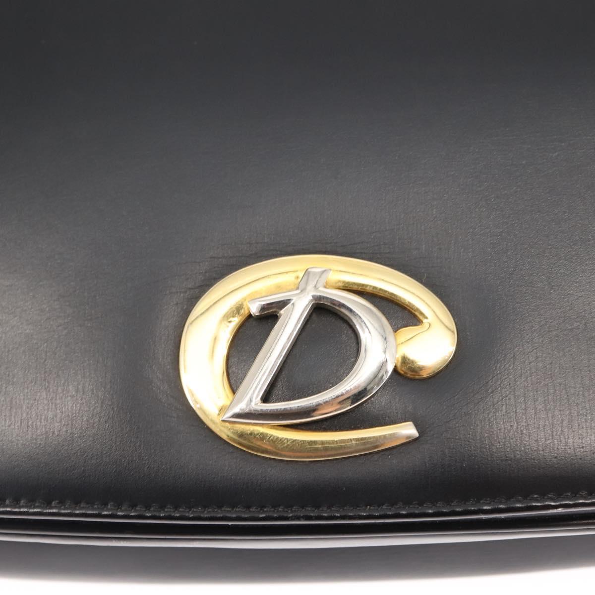 Christian Dior Shoulder Bag Leather Black Gold Auth fm4897