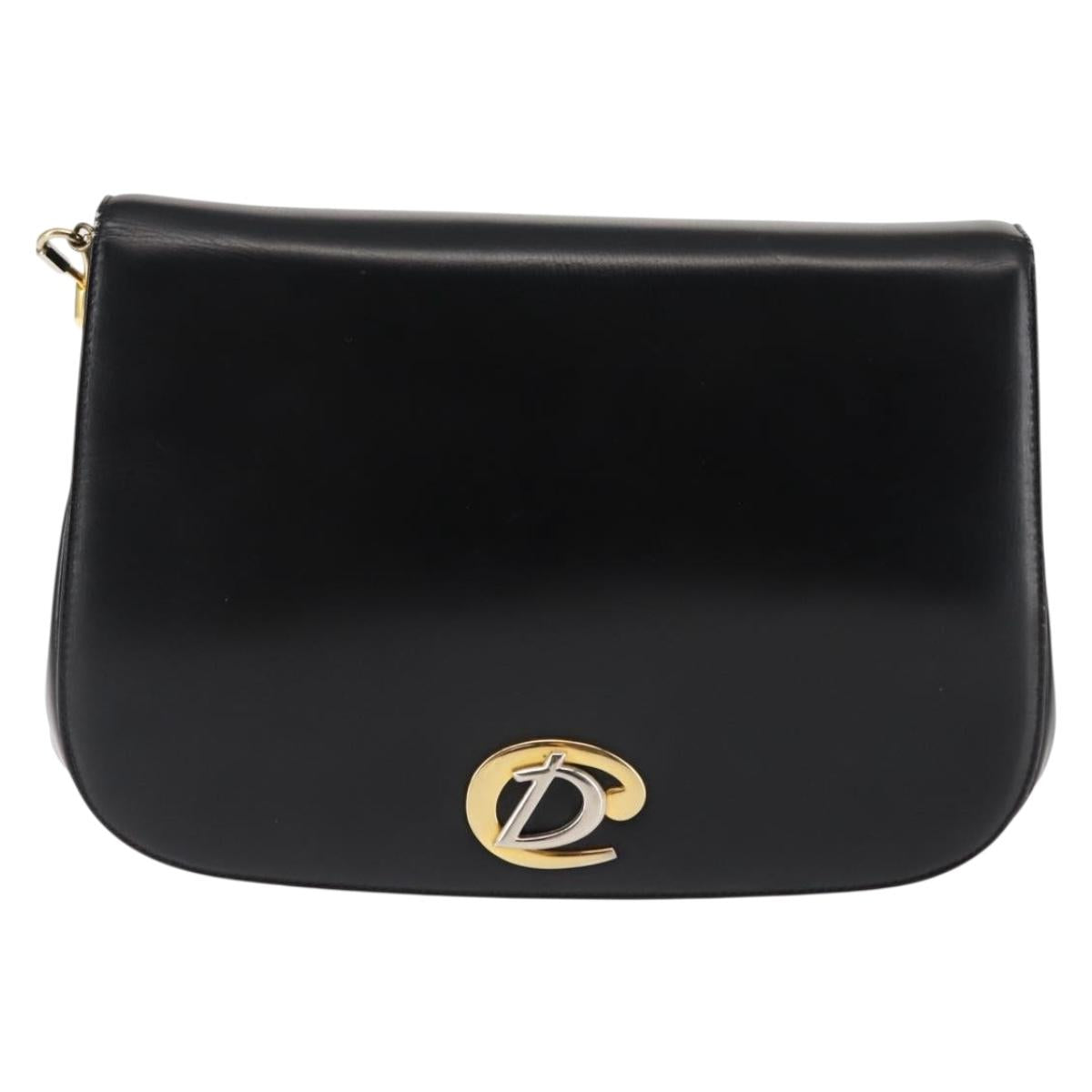 Christian Dior Shoulder Bag Leather Black Gold Auth fm4897