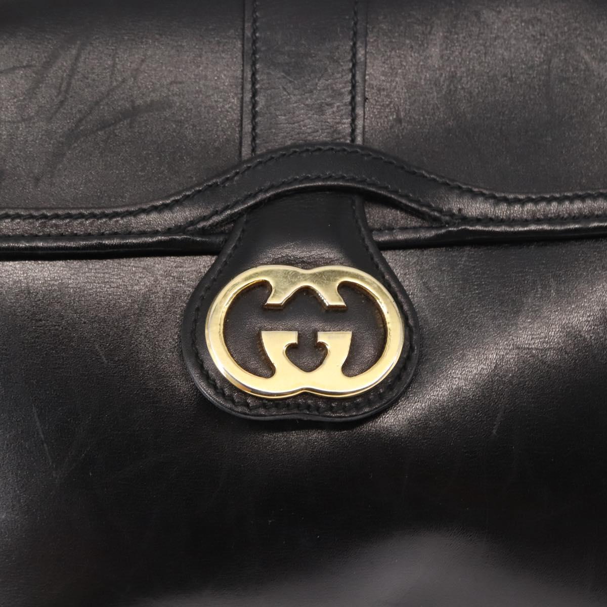 GUCCI Interlocking Shoulder Bag Leather Black Gold Auth fm4898