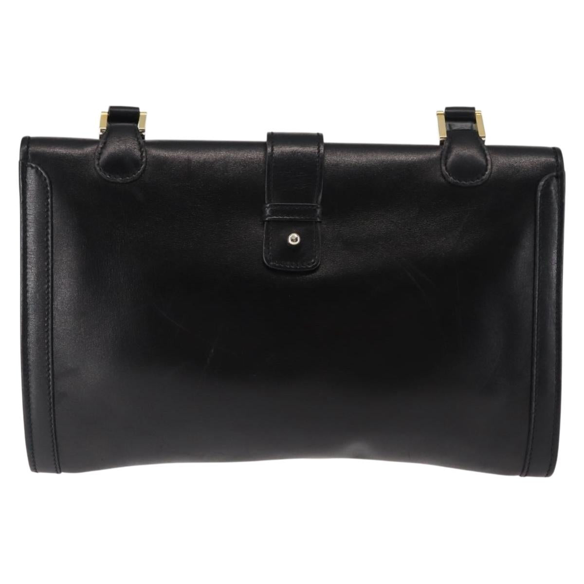 GUCCI Interlocking Shoulder Bag Leather Black Gold Auth fm4898