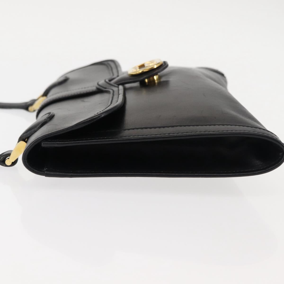 GUCCI Interlocking Shoulder Bag Leather Black Gold Auth fm4898