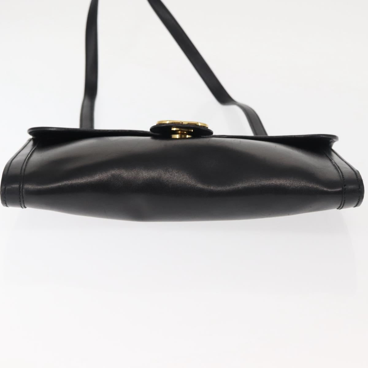 GUCCI Interlocking Shoulder Bag Leather Black Gold Auth fm4898