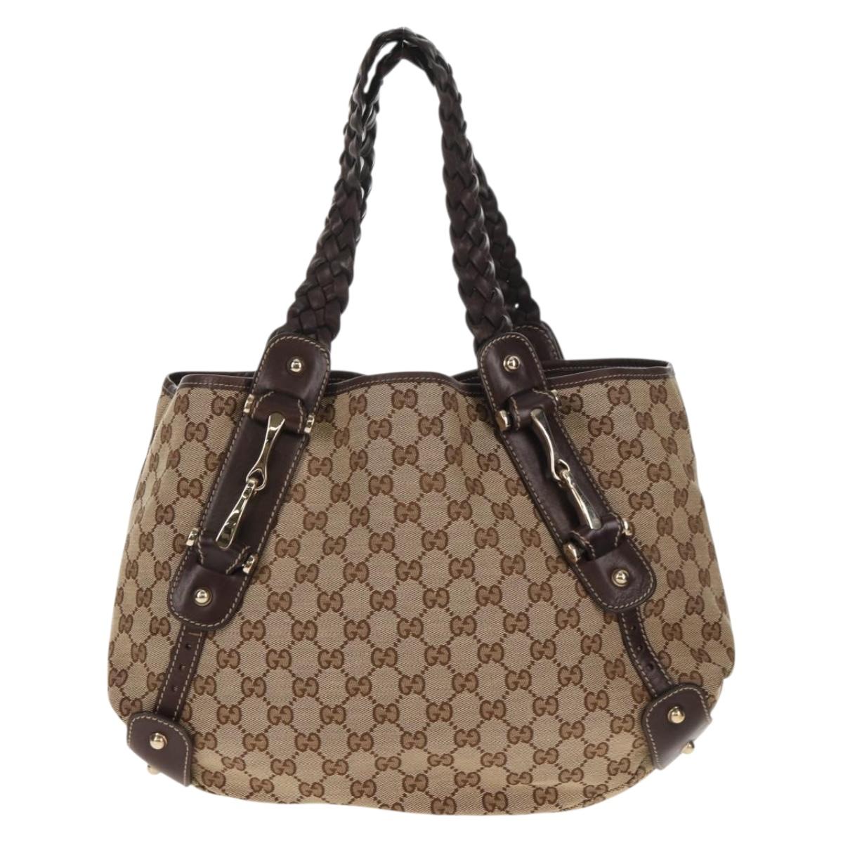 GUCCI GG Canvas Tote Bag Beige Gold 162900 Auth fm4900V