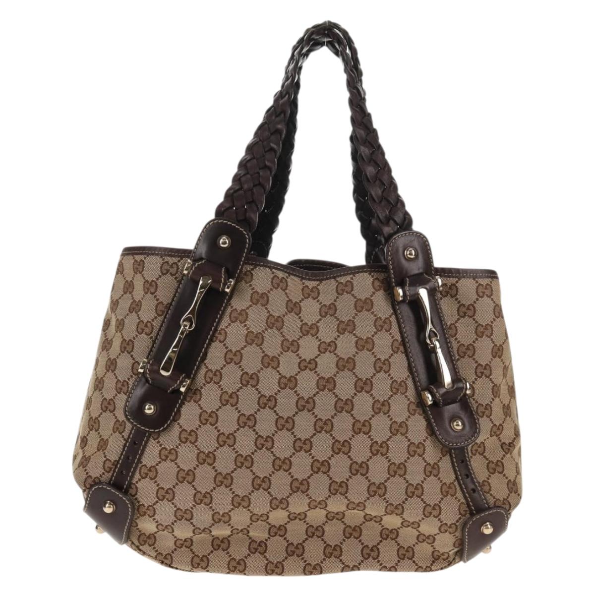 GUCCI GG Canvas Tote Bag Beige Gold 162900 Auth fm4900V