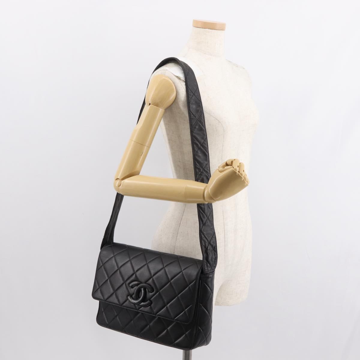 CHANEL Matelasse Shoulder Bag Lamb Skin Dark Brown Gold CC Auth fm4906