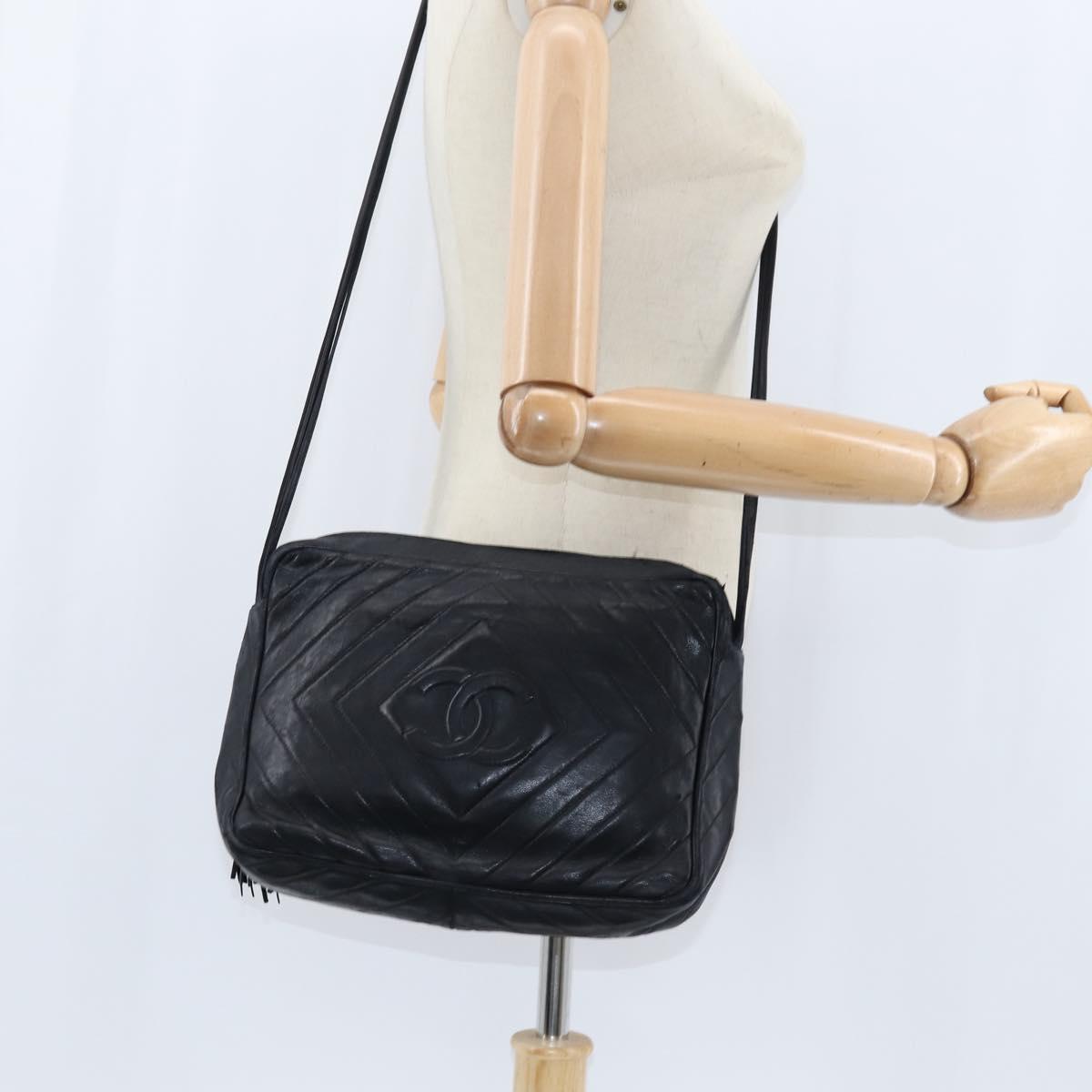 CHANEL Shoulder Bag Shoulder Bag Lamb Skin Black Gold CC Auth fm4907