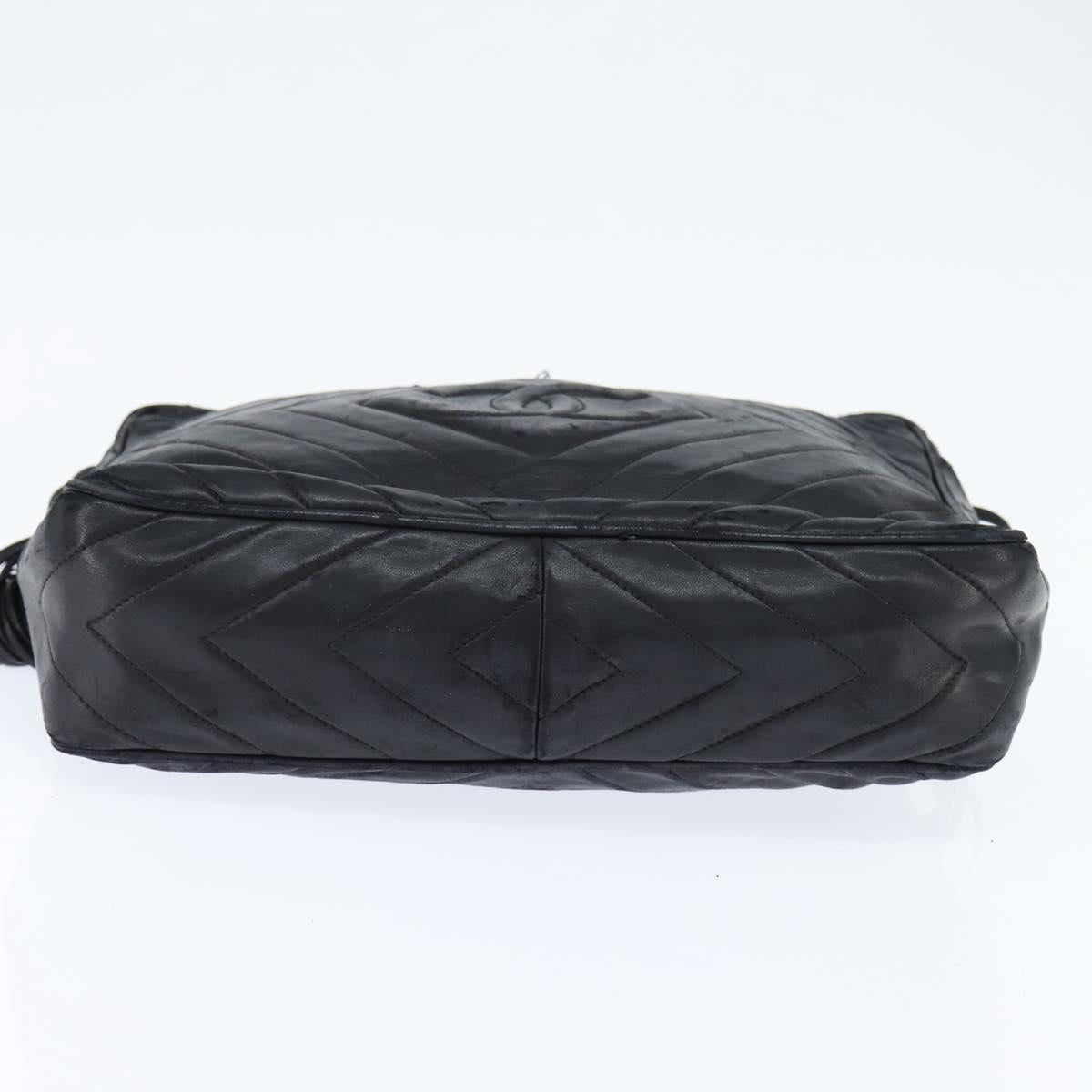 CHANEL Shoulder Bag Shoulder Bag Lamb Skin Black Gold CC Auth fm4907