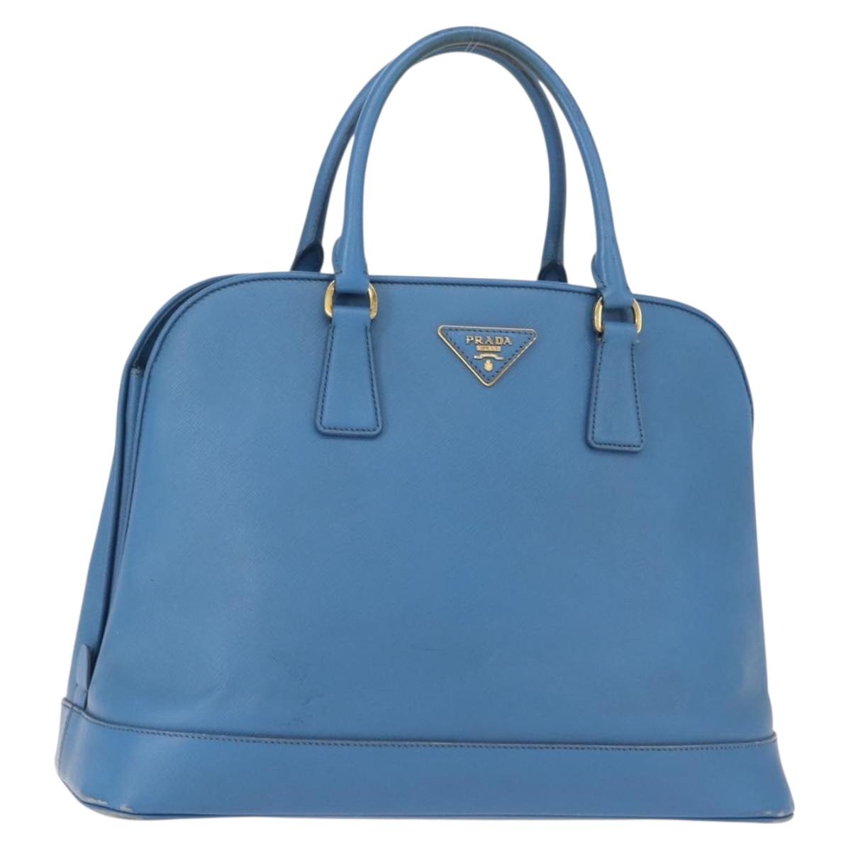 PRADA Hand Bag Safiano leather Blue Gold Auth fm4916