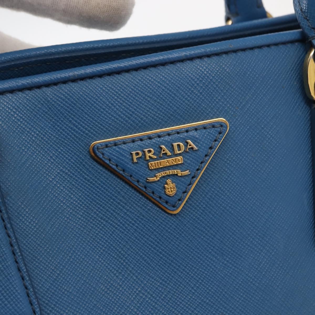 PRADA Hand Bag Safiano leather Blue Gold Auth fm4916