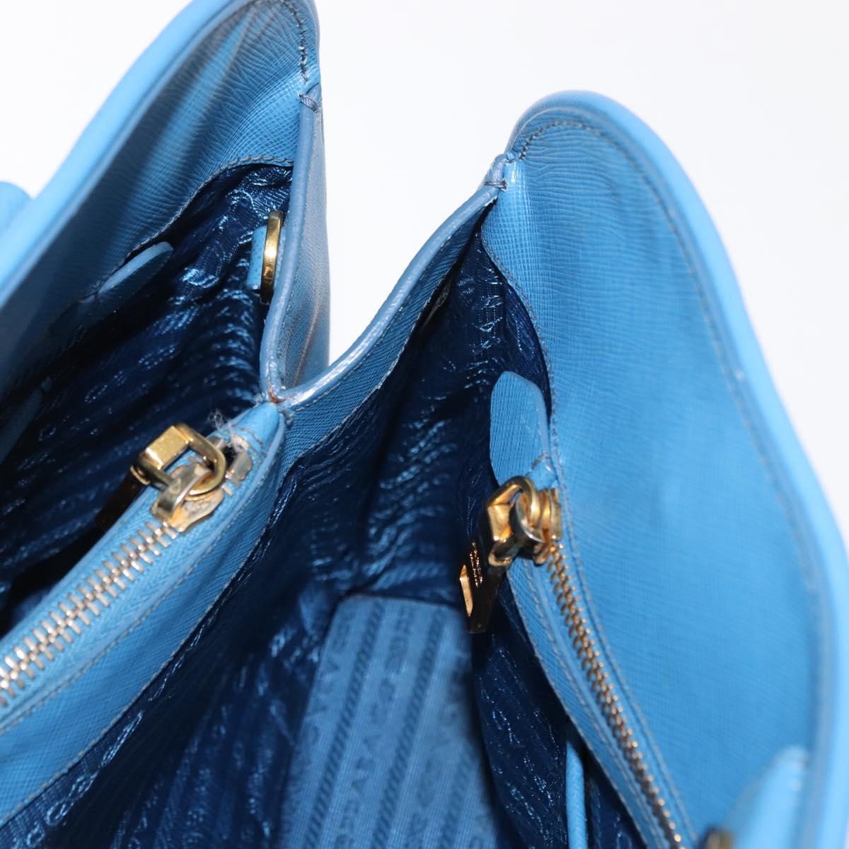 PRADA Hand Bag Safiano leather Blue Gold Auth fm4916
