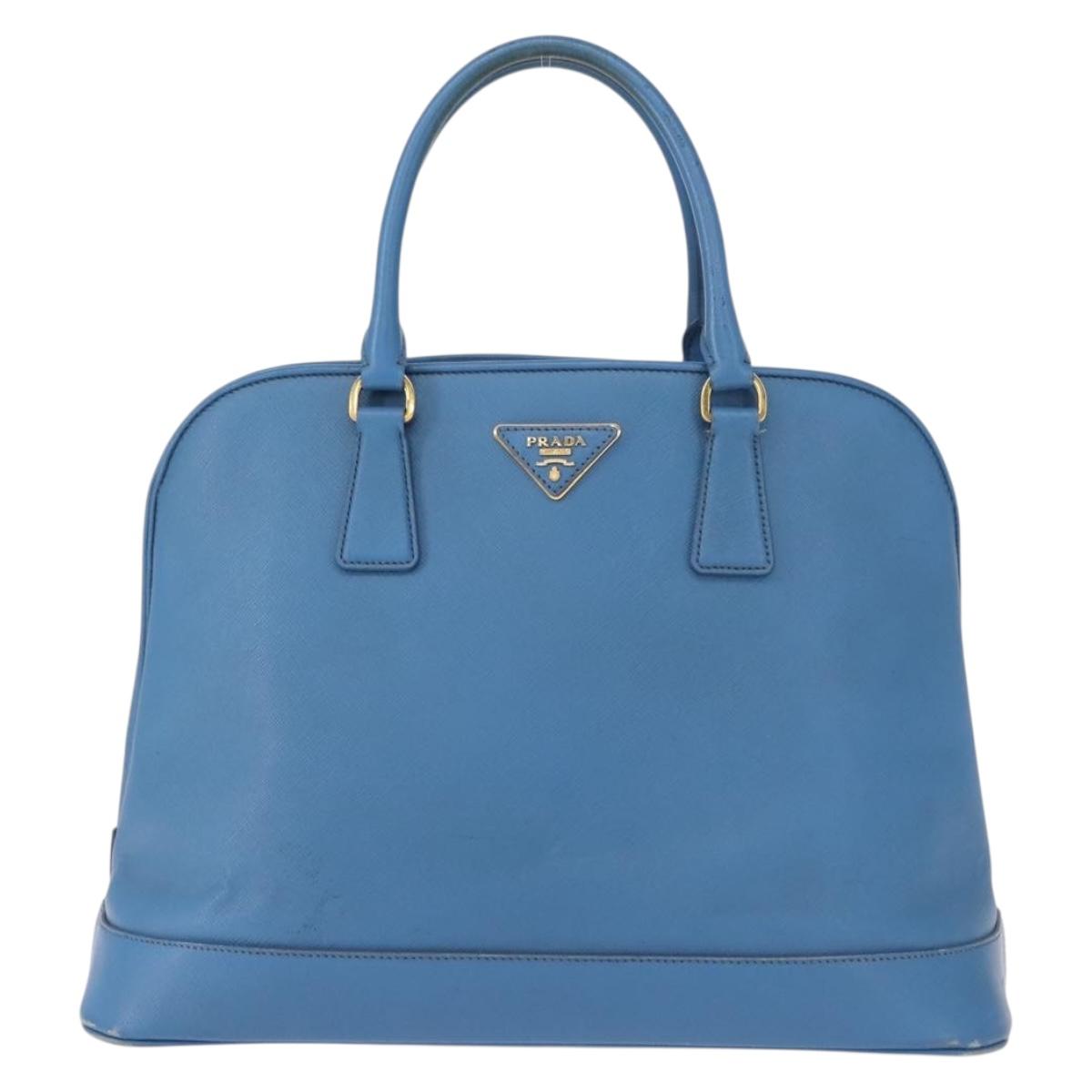PRADA Hand Bag Safiano leather Blue Gold Auth fm4916