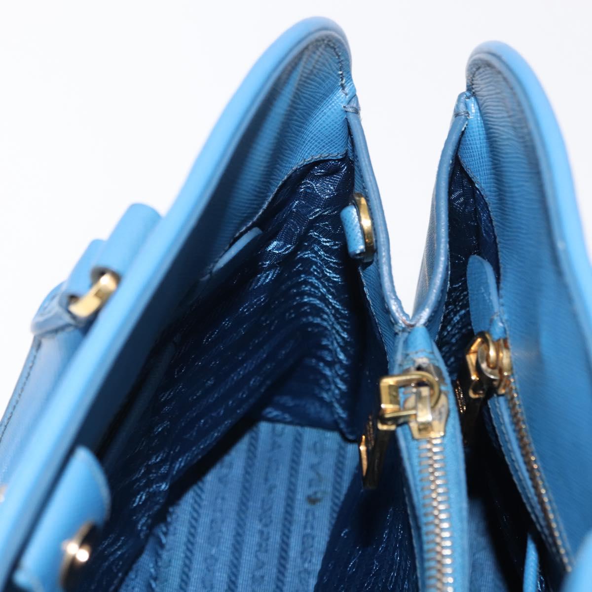 PRADA Hand Bag Safiano leather Blue Gold Auth fm4916