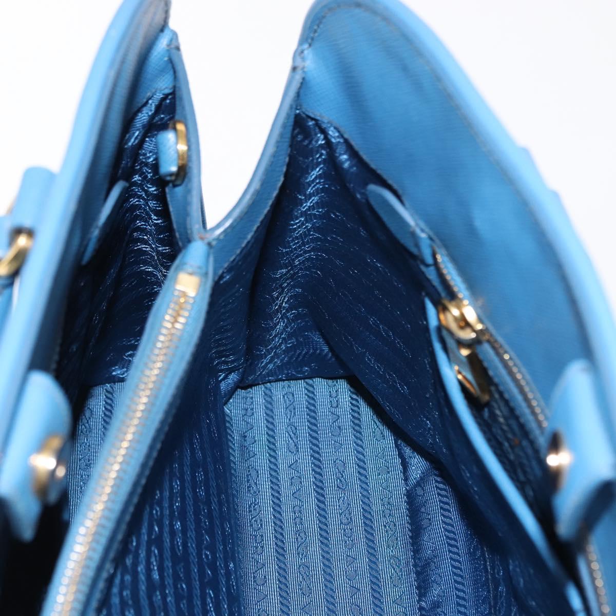 PRADA Hand Bag Safiano leather Blue Gold Auth fm4916