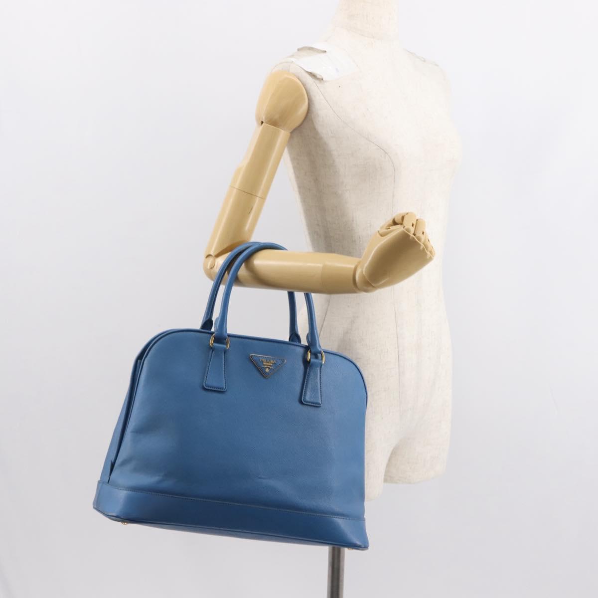 PRADA Hand Bag Safiano leather Blue Gold Auth fm4916
