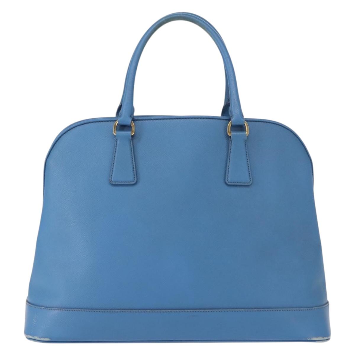 PRADA Hand Bag Safiano leather Blue Gold Auth fm4916