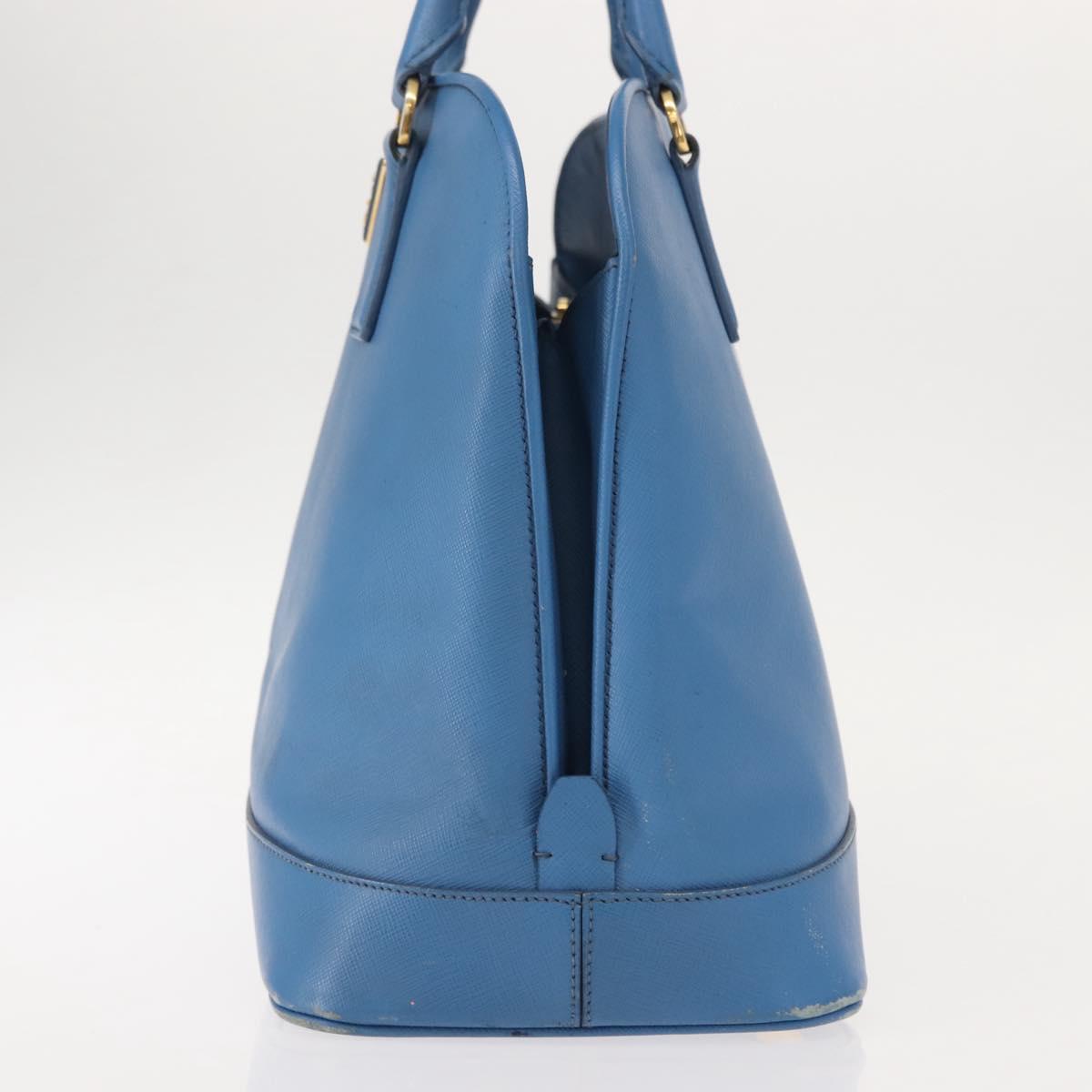 PRADA Hand Bag Safiano leather Blue Gold Auth fm4916