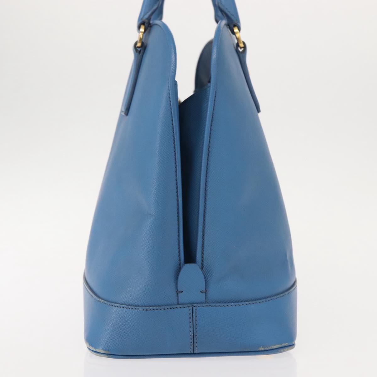 PRADA Hand Bag Safiano leather Blue Gold Auth fm4916