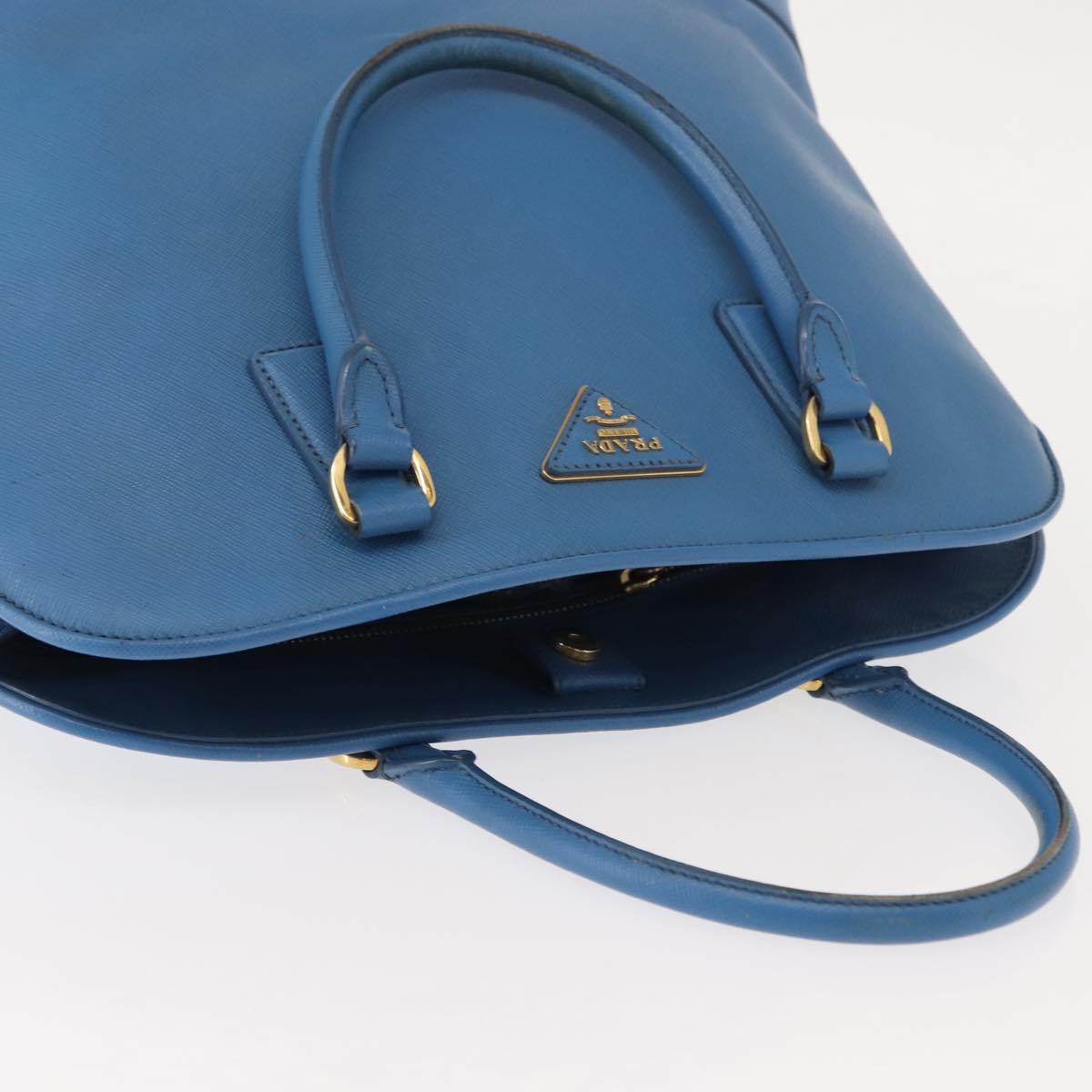 PRADA Hand Bag Safiano leather Blue Gold Auth fm4916