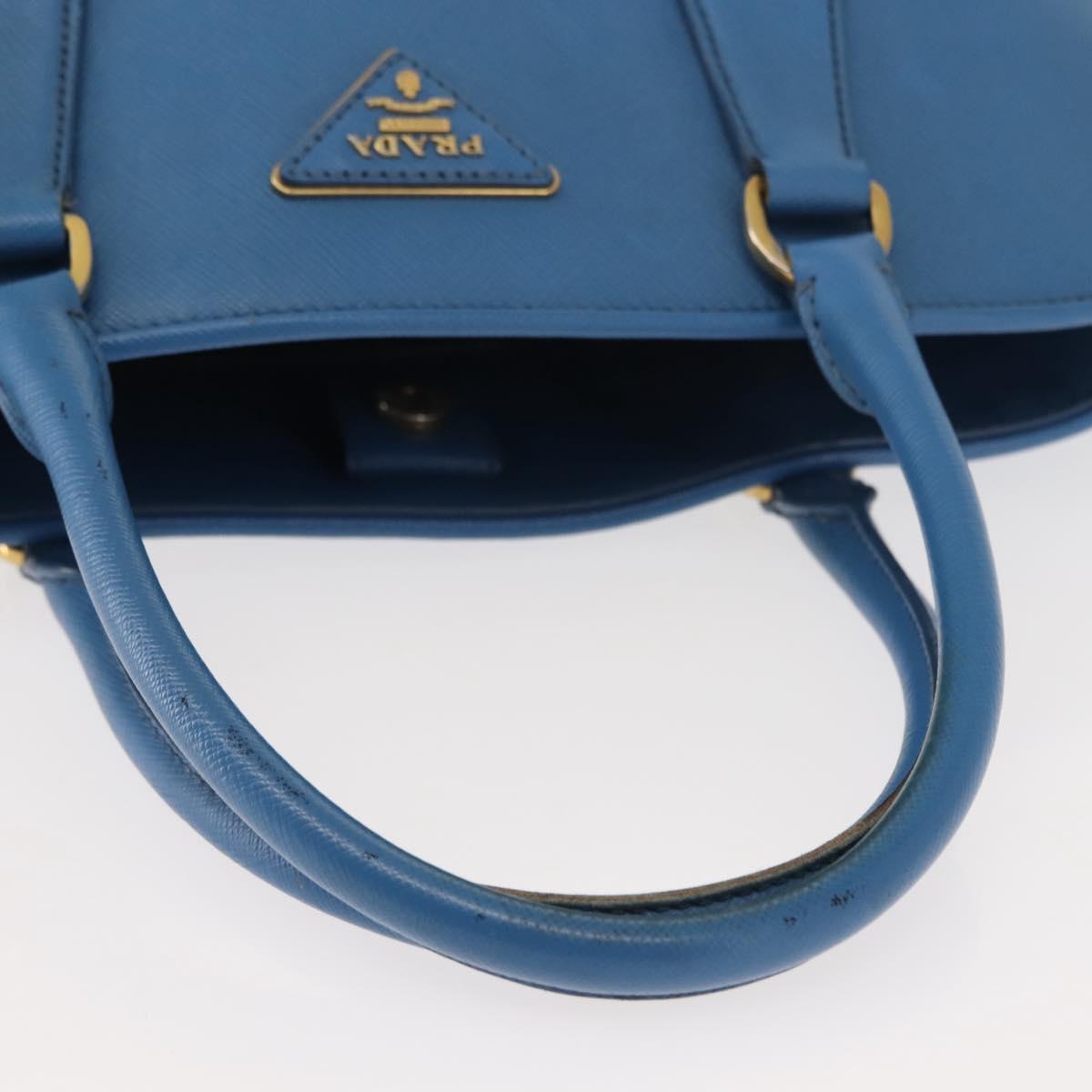 PRADA Hand Bag Safiano leather Blue Gold Auth fm4916