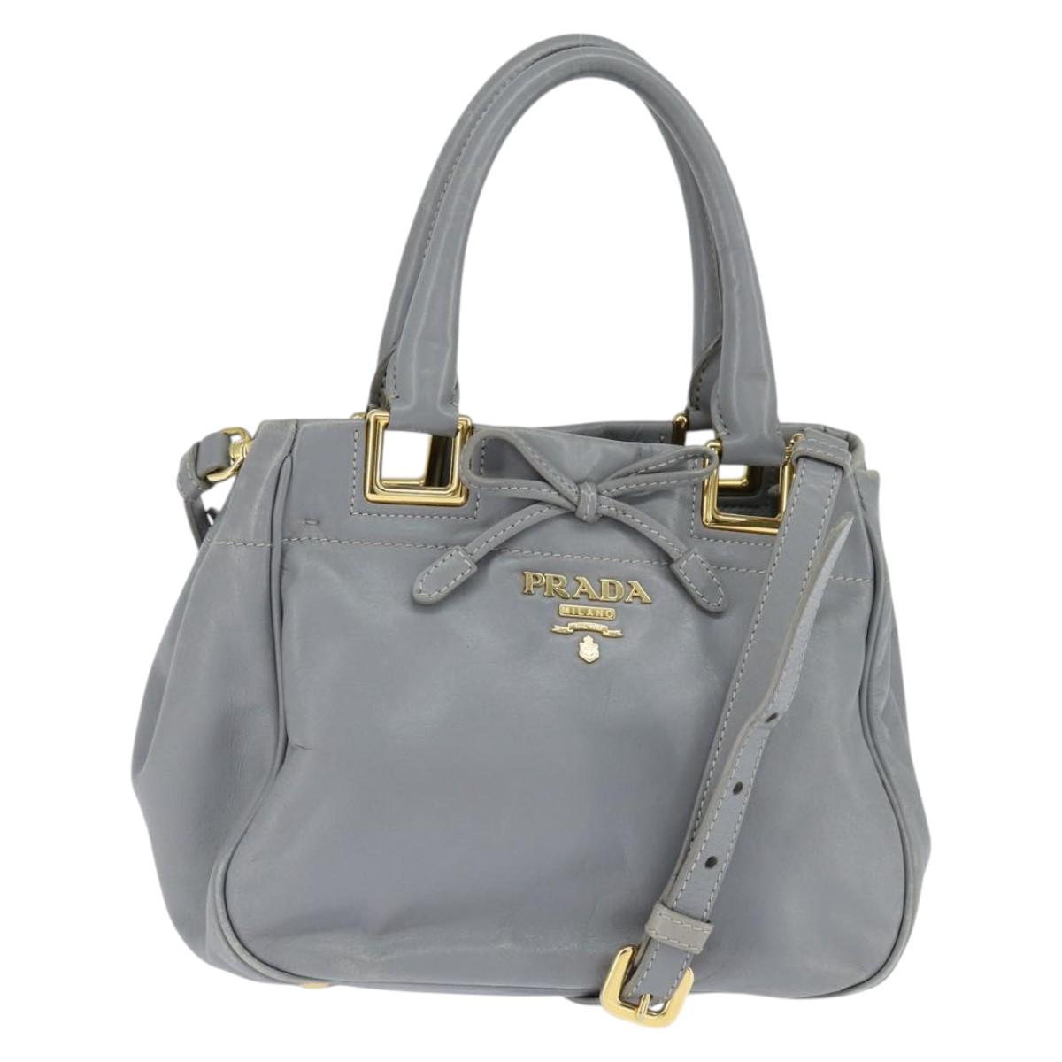 PRADA Hand Bag Leather 2way Gray Gold Auth fm4917