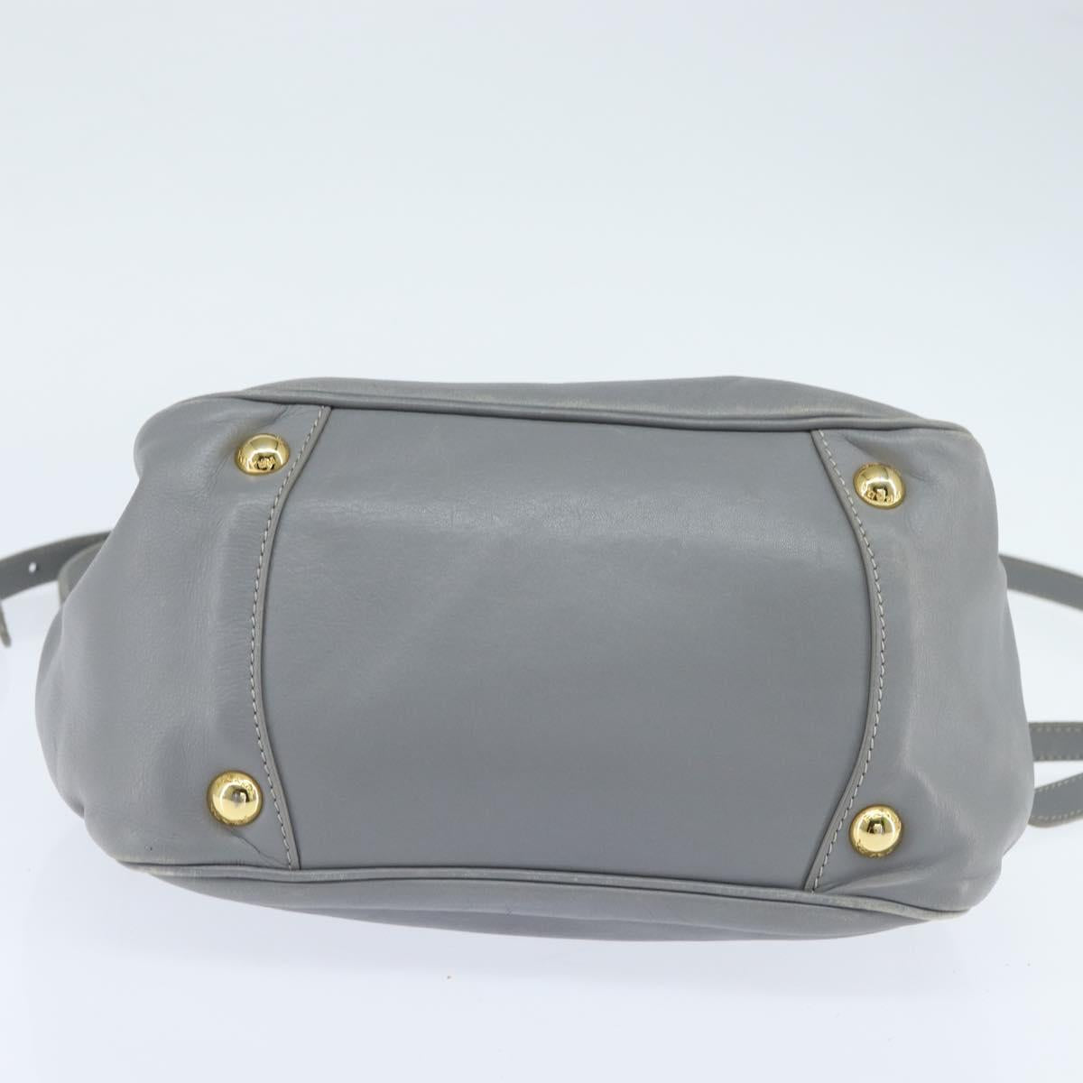 PRADA Hand Bag Leather 2way Gray Gold Auth fm4917
