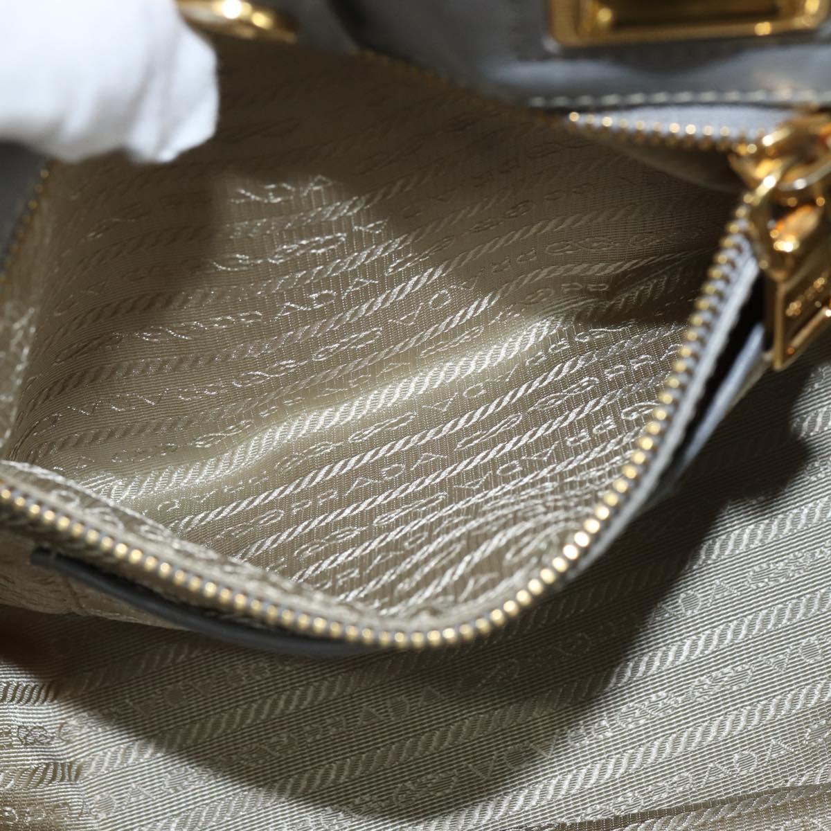 PRADA Hand Bag Leather 2way Gray Gold Auth fm4917