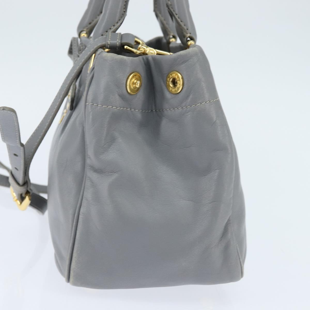 PRADA Hand Bag Leather 2way Gray Gold Auth fm4917