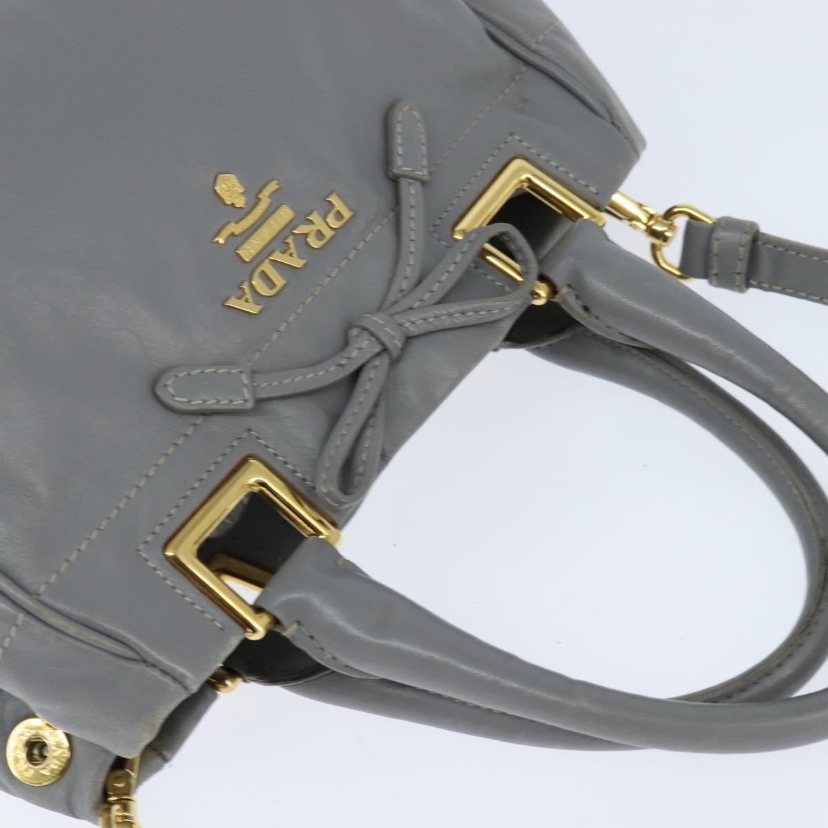 PRADA Hand Bag Leather 2way Gray Gold Auth fm4917