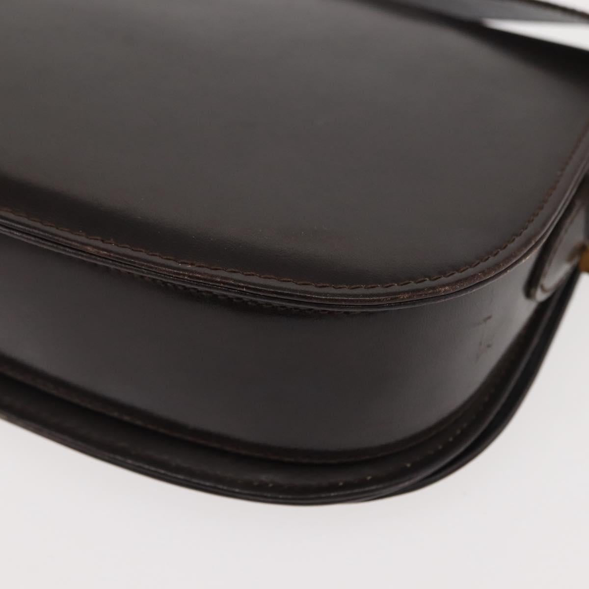 GUCCI Shoulder Bag Leather Brown gold Auth fm4925