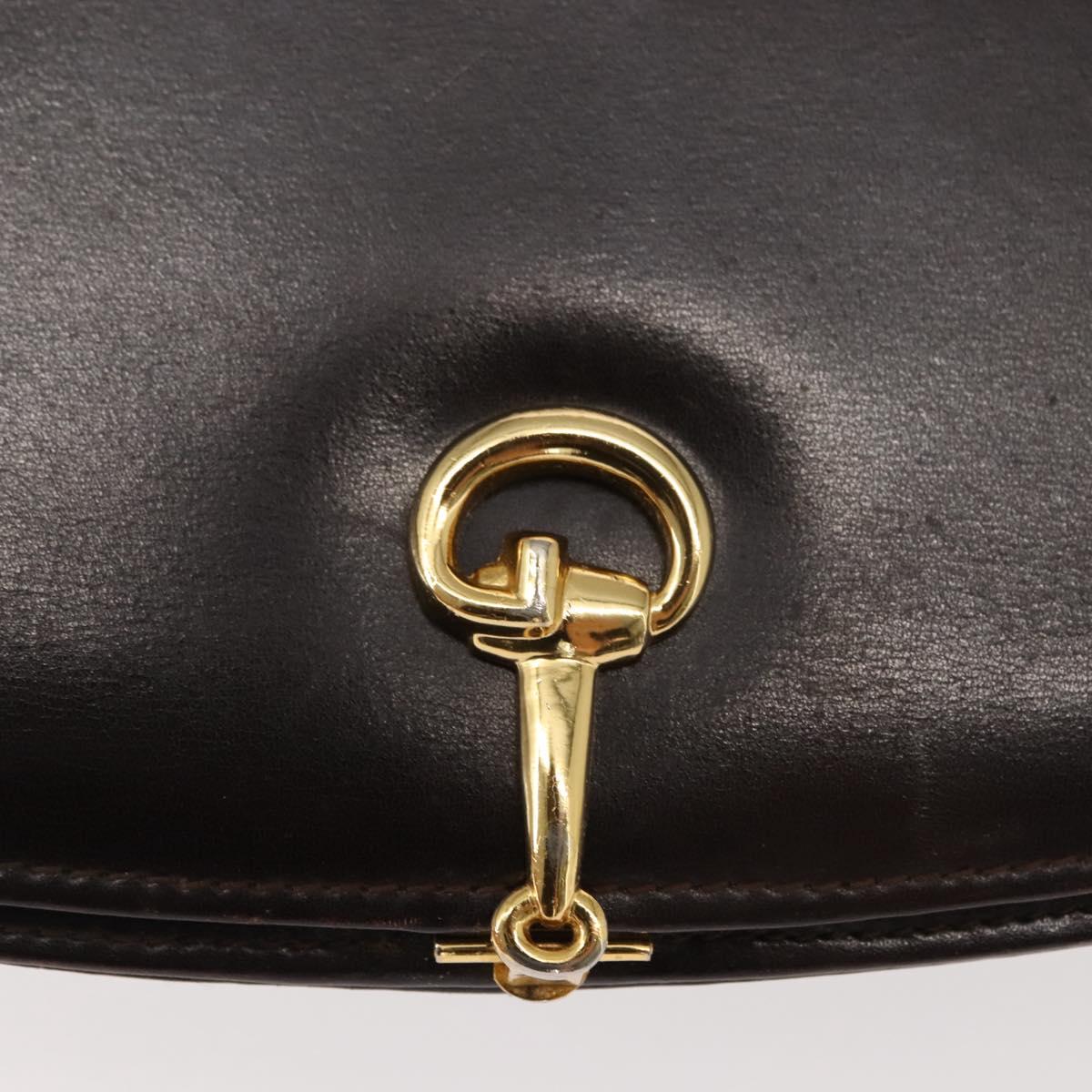 GUCCI Shoulder Bag Leather Brown gold Auth fm4925