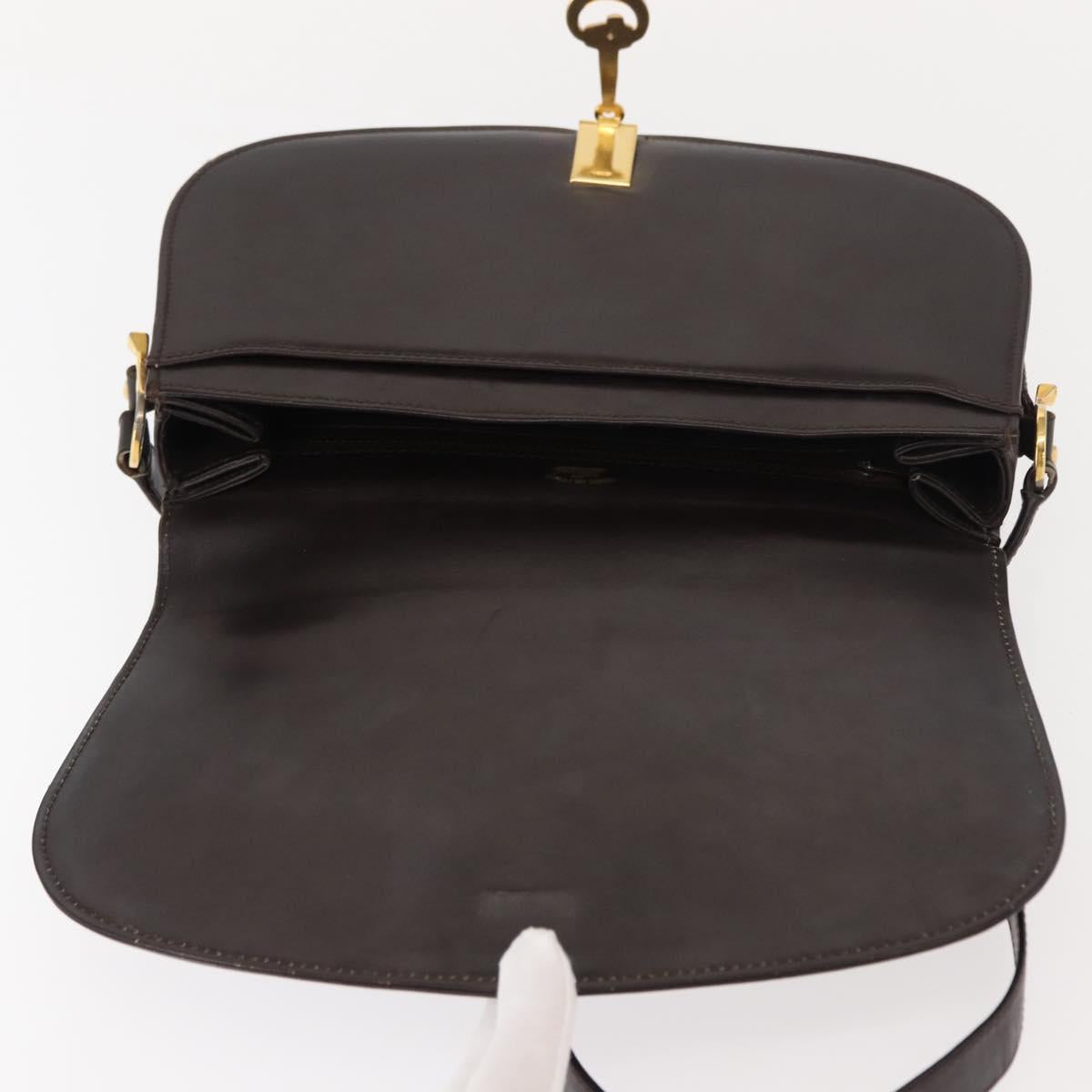 GUCCI Shoulder Bag Leather Brown gold Auth fm4925