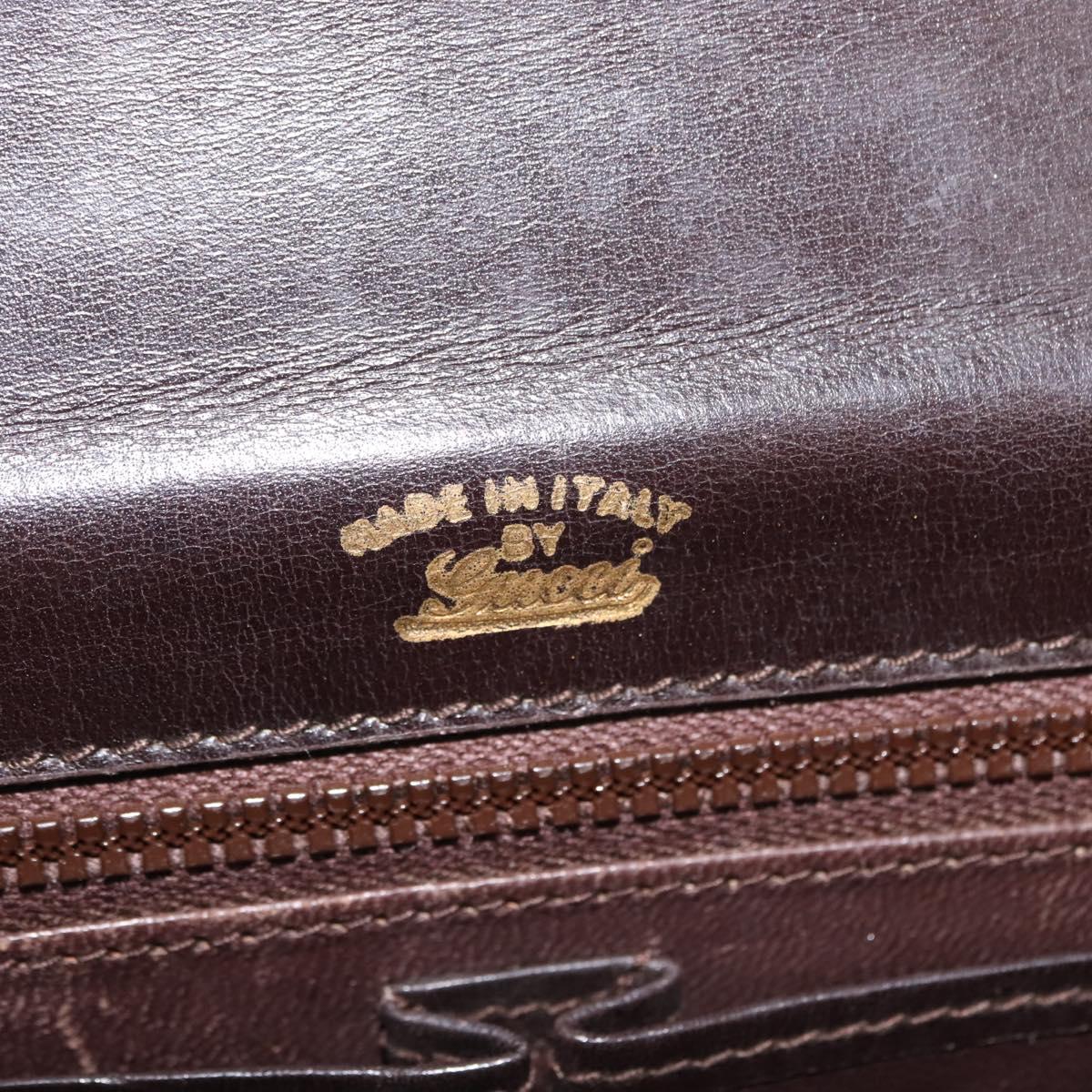 GUCCI Shoulder Bag Leather Brown gold Auth fm4925