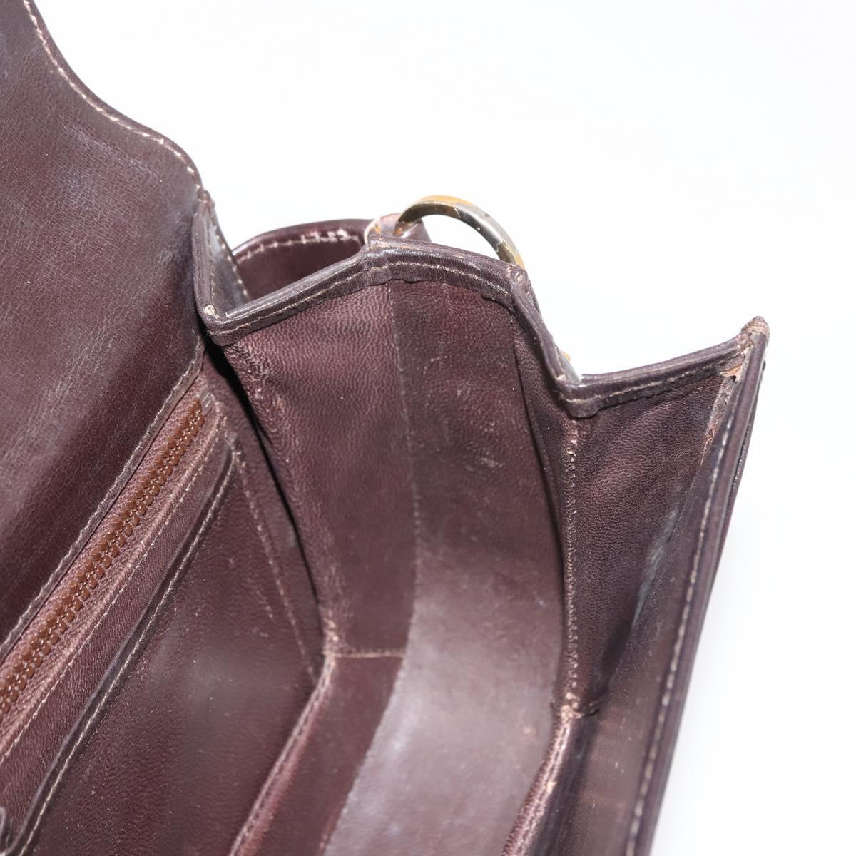 GUCCI Shoulder Bag Leather Brown gold Auth fm4925