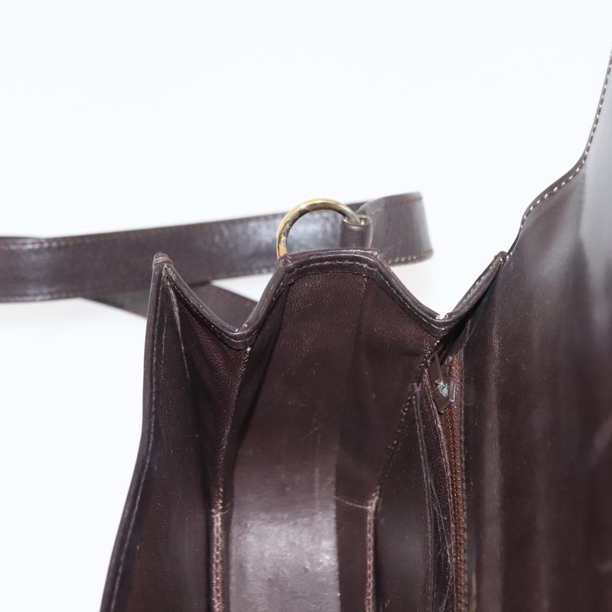 GUCCI Shoulder Bag Leather Brown gold Auth fm4925