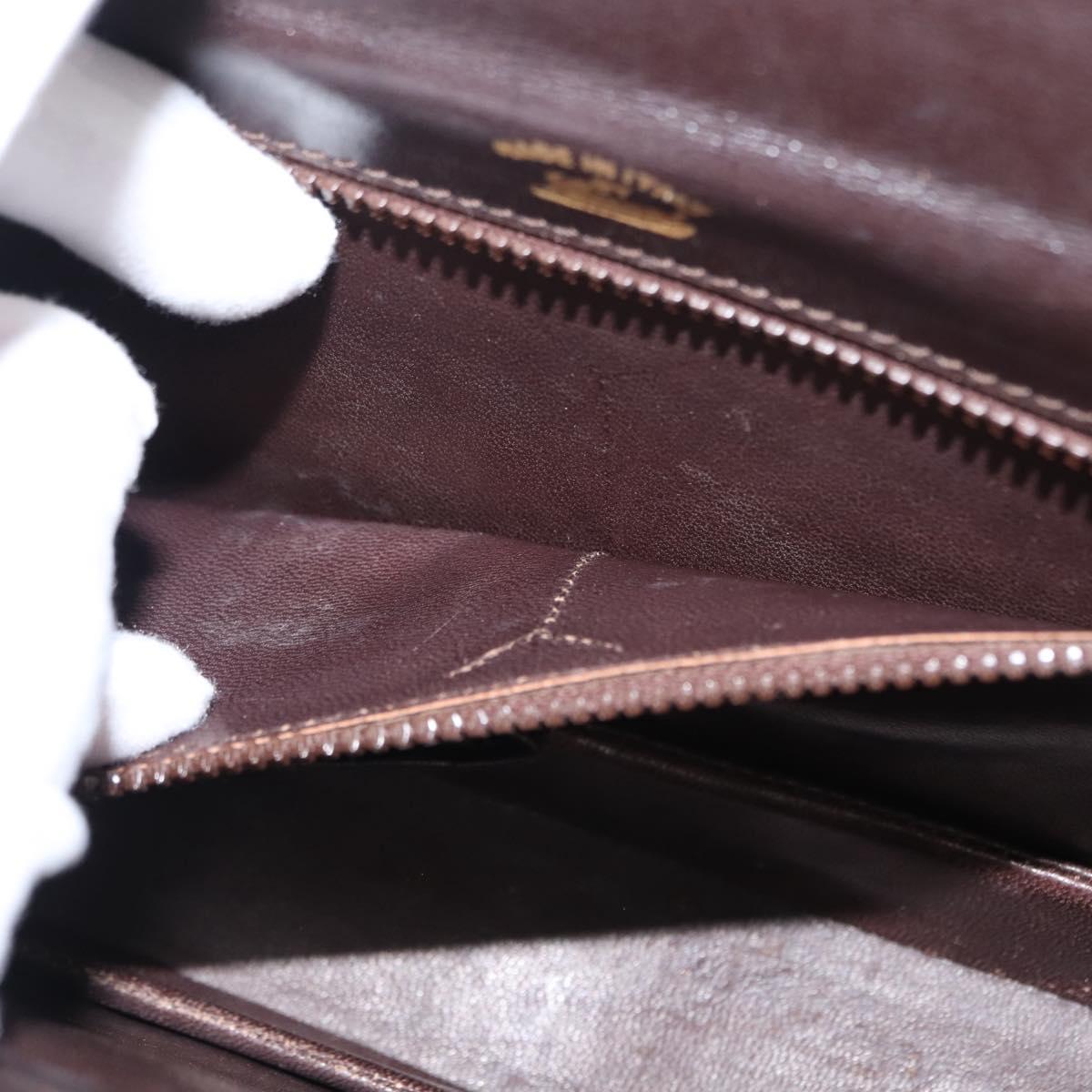 GUCCI Shoulder Bag Leather Brown gold Auth fm4925