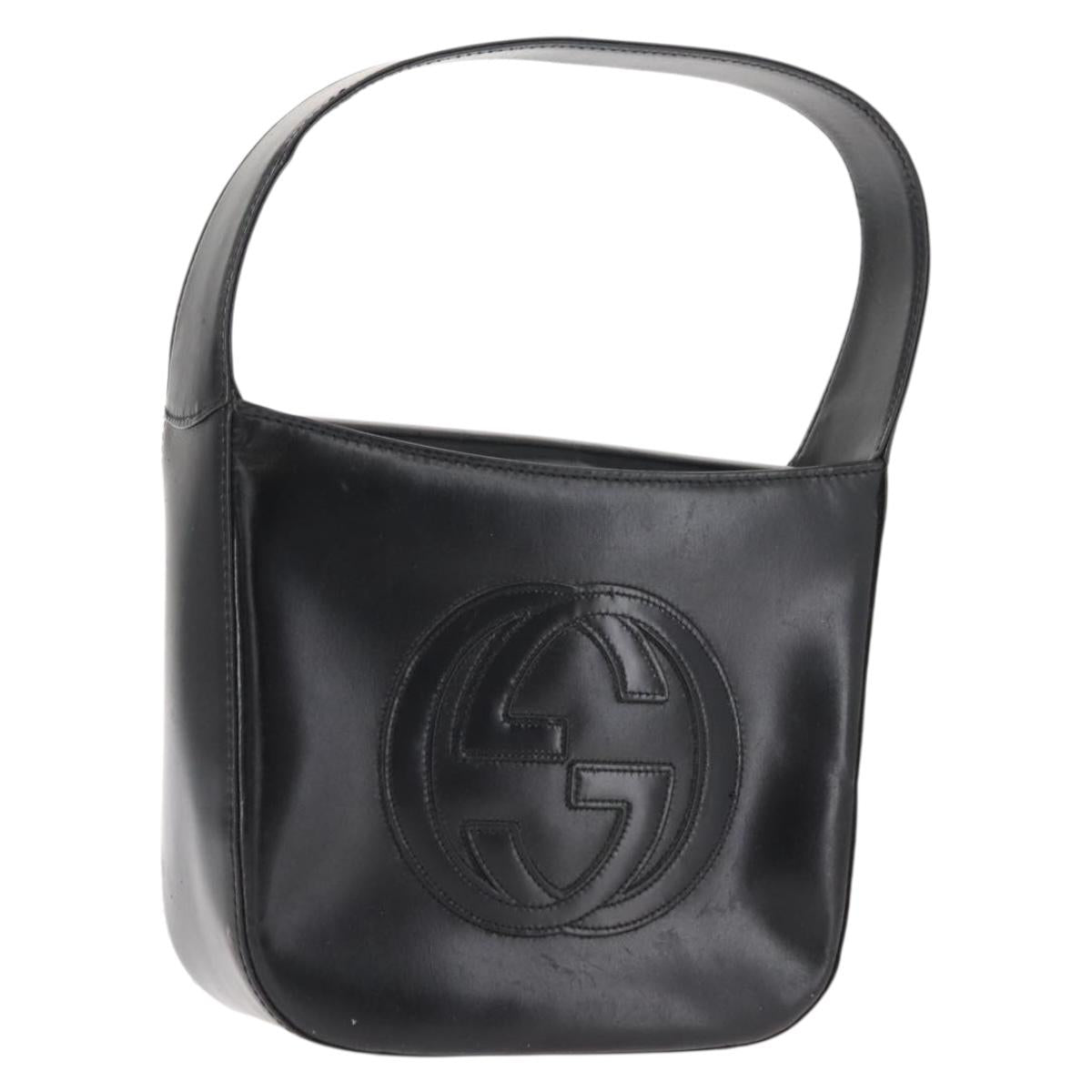 GUCCI Shoulder Bag Enamel Black Silver Auth fm4926