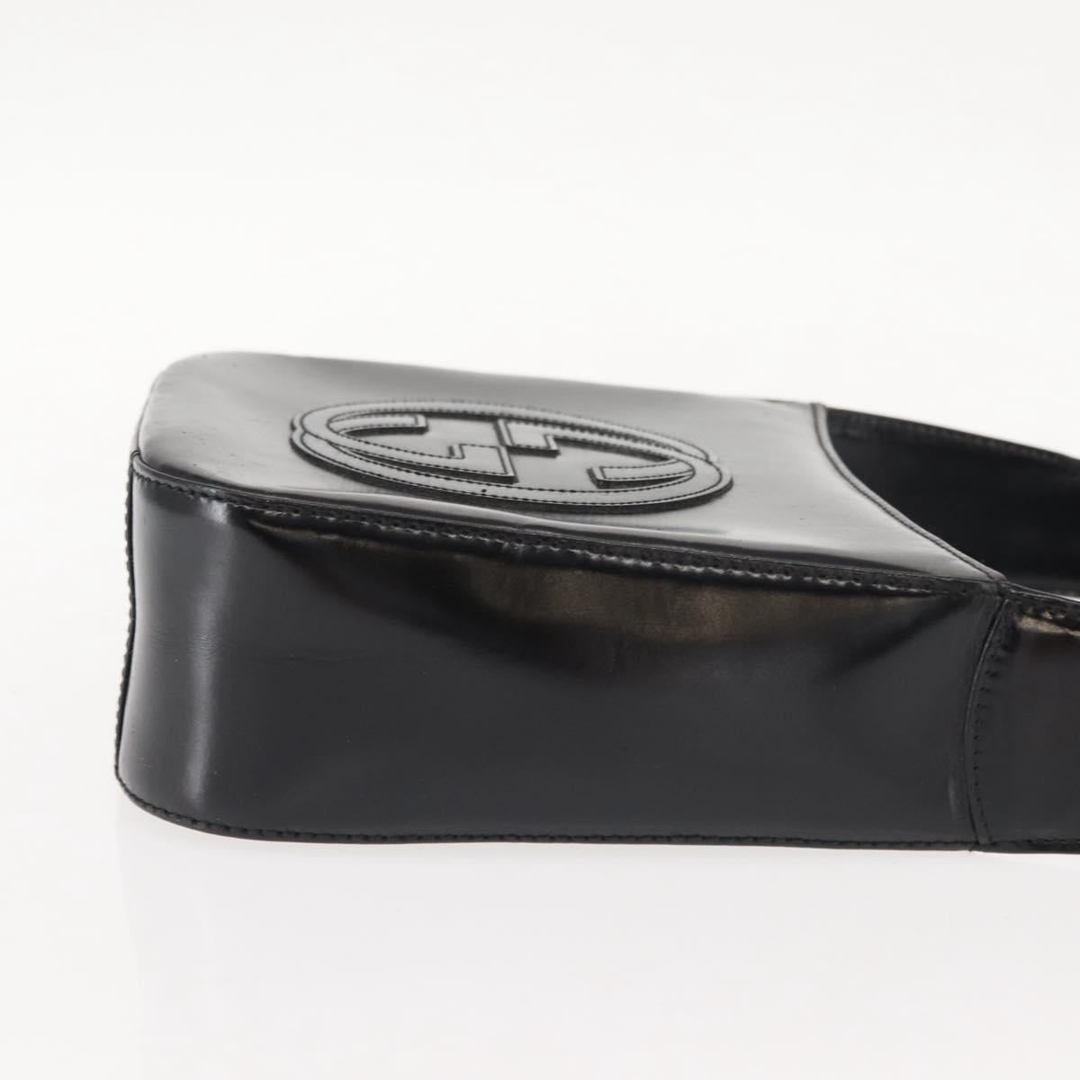 GUCCI Shoulder Bag Enamel Black Silver Auth fm4926