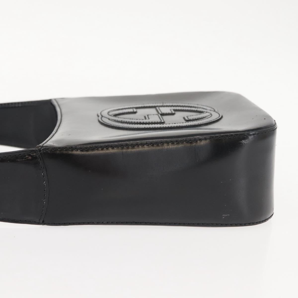 GUCCI Shoulder Bag Enamel Black Silver Auth fm4926