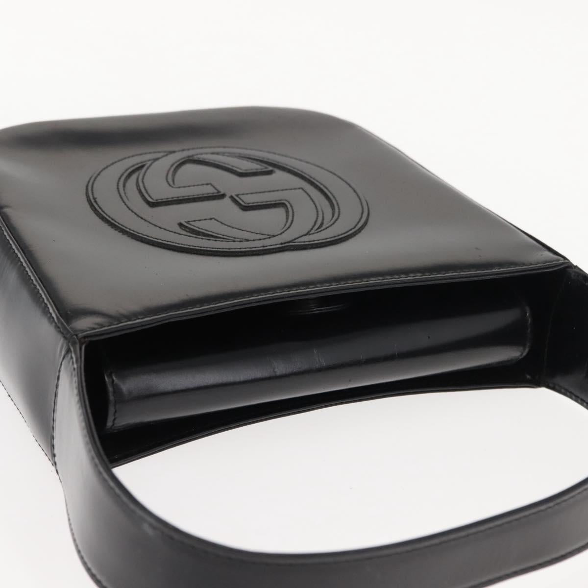 GUCCI Shoulder Bag Enamel Black Silver Auth fm4926