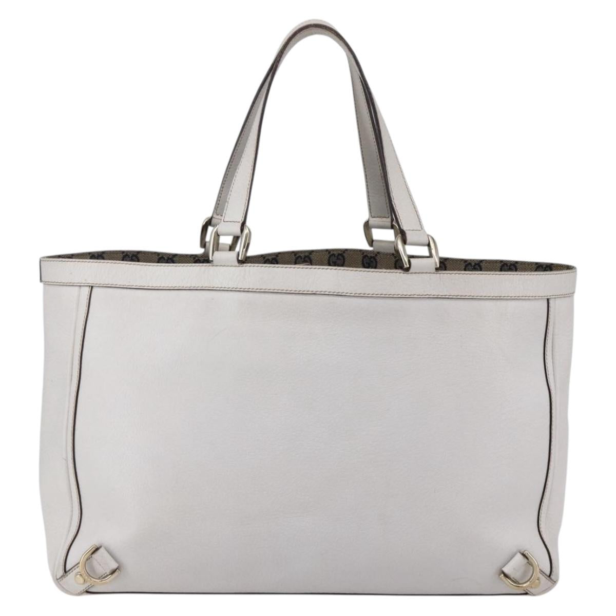 GUCCI Abbey Tote Bag Leather White Gold 141472 Auth fm4928