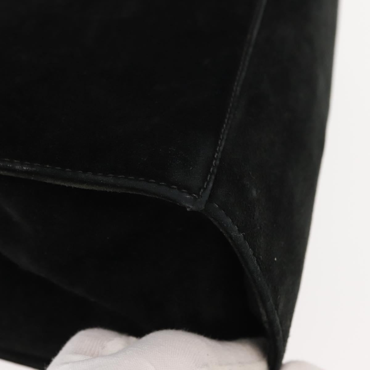 Salvatore Ferragamo Gancini Chain Shoulder Bag Suede Black Gold Auth fm4930