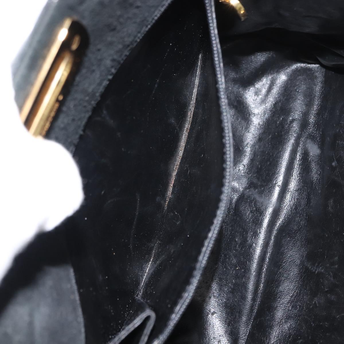 Salvatore Ferragamo Gancini Chain Shoulder Bag Suede Black Gold Auth fm4930